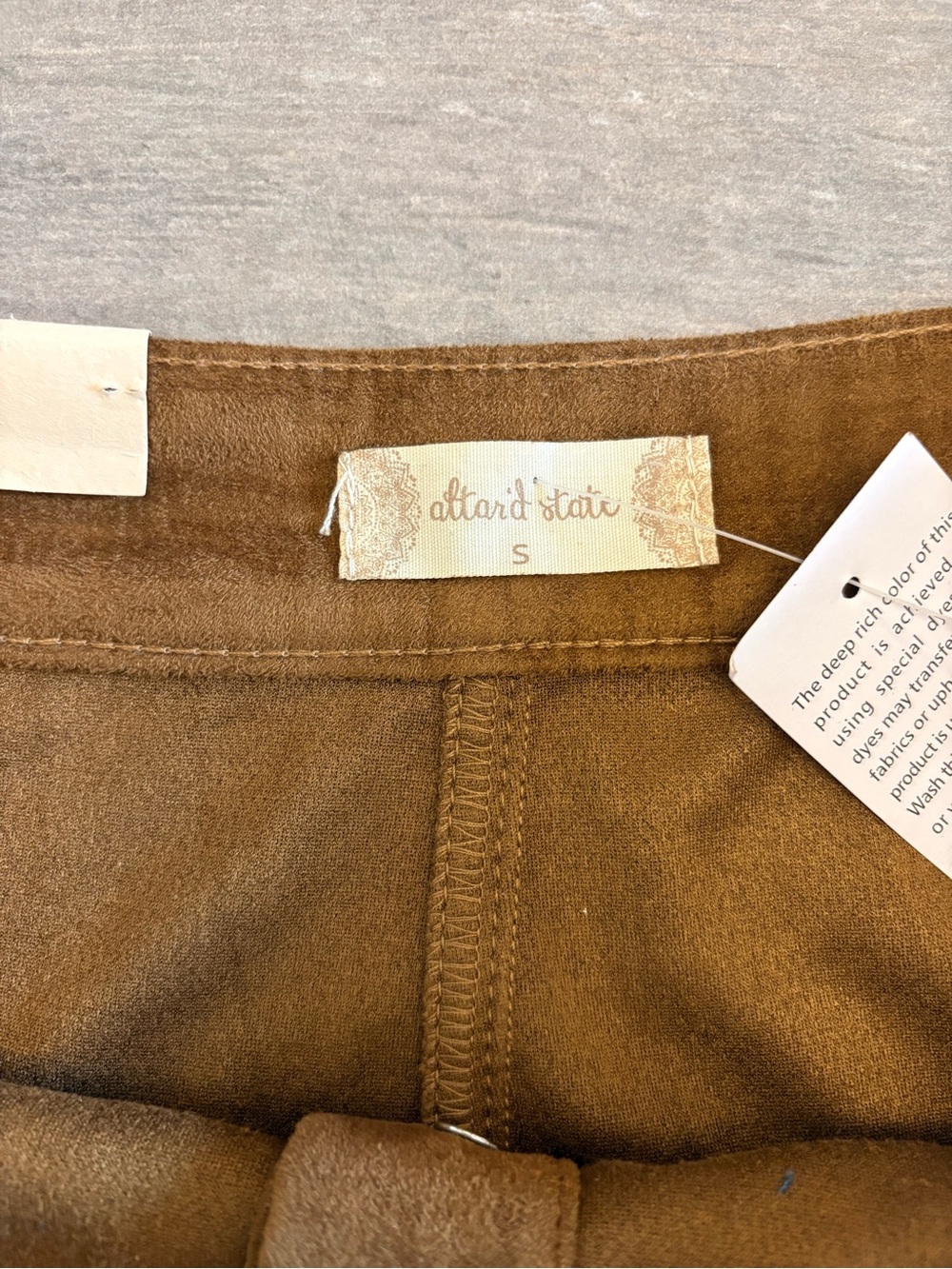 Altar’d State Faux Suede Button Front Mini Skirt Caramel Brown Pockets Fall S - Picture 5 of 10